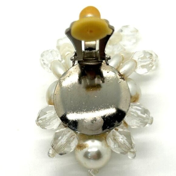 Vintage Clip-On Earrings Faux Pearls & Beaded Bridal Prom Formal Jewelry - Picture 12 of 16